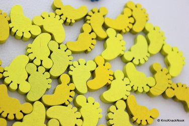 10 x Yellow Wood Feet Beads 22mm x 14 mm x 5mm